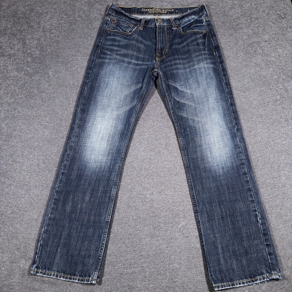 American Eagle Original Straight Jeans Men's  30x30 Stretch Denim Dark Wash Fade